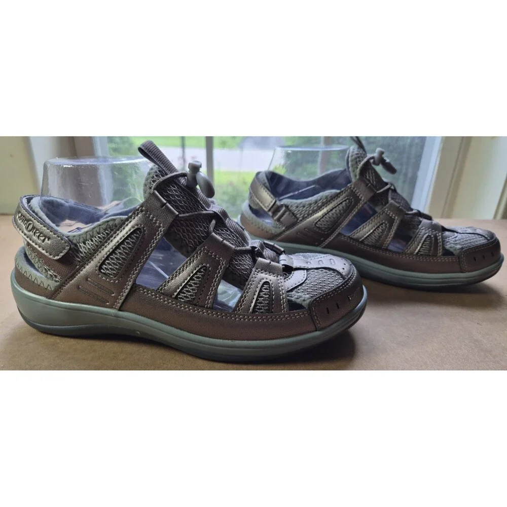 OrthoFeet 997 Verona Pewter Gray Womens Comfort Fisherman Sandals Shoes Size 8D